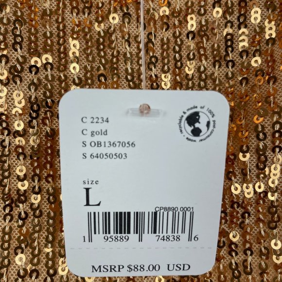 Free People Ta Da Sequin Tank Top in Gold Size Large NWT - Picture 7 of 8